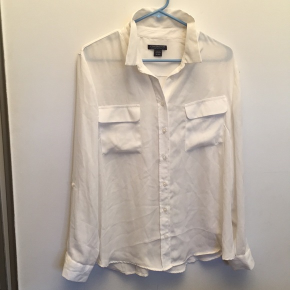 Covington Tops - 🌵 COVINGTON WHITE SHEER FLOWY BUTTON UP TOP